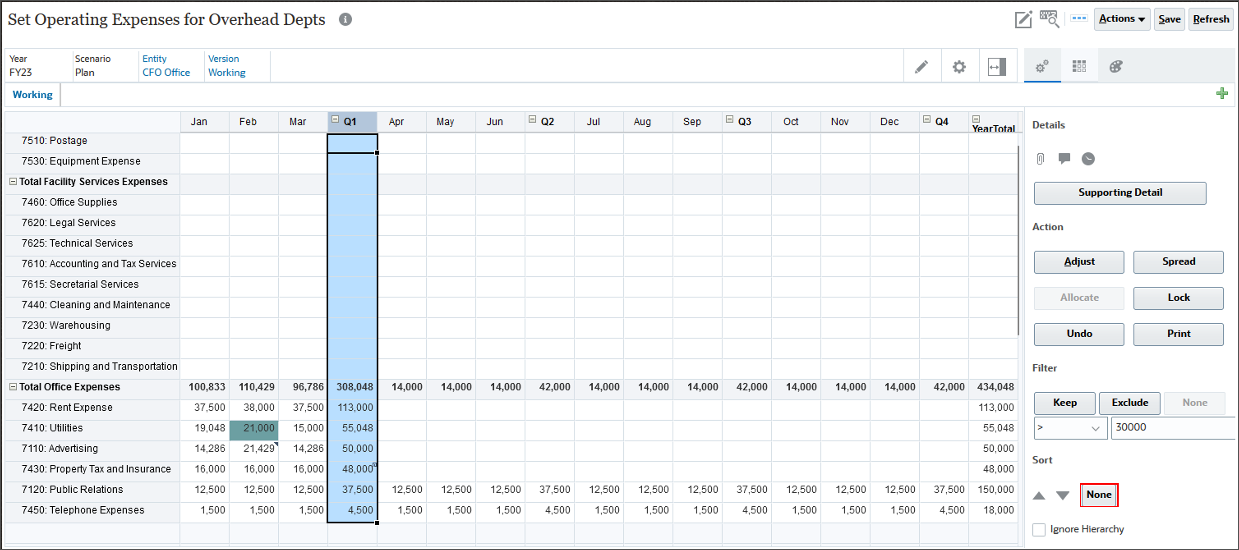 Expense form with None Highlighted